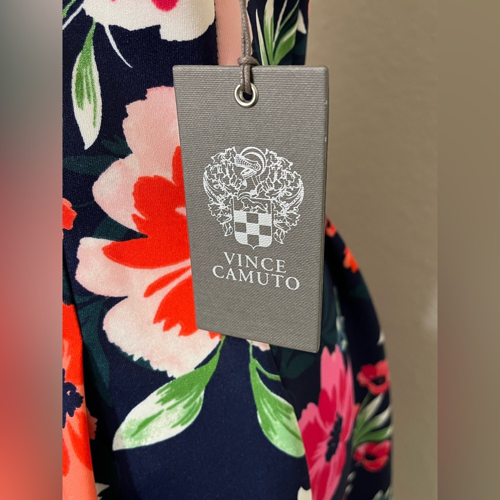 Vince Camuto NWT Navy Floral Fit and Flare Sleeveless Dress Size 8 - Picture 11 of 11